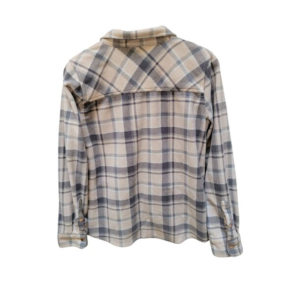 ONeill Womens Plaid Snap-Up Fleece Jacket M Beige & Gray - Picture 2 of 4